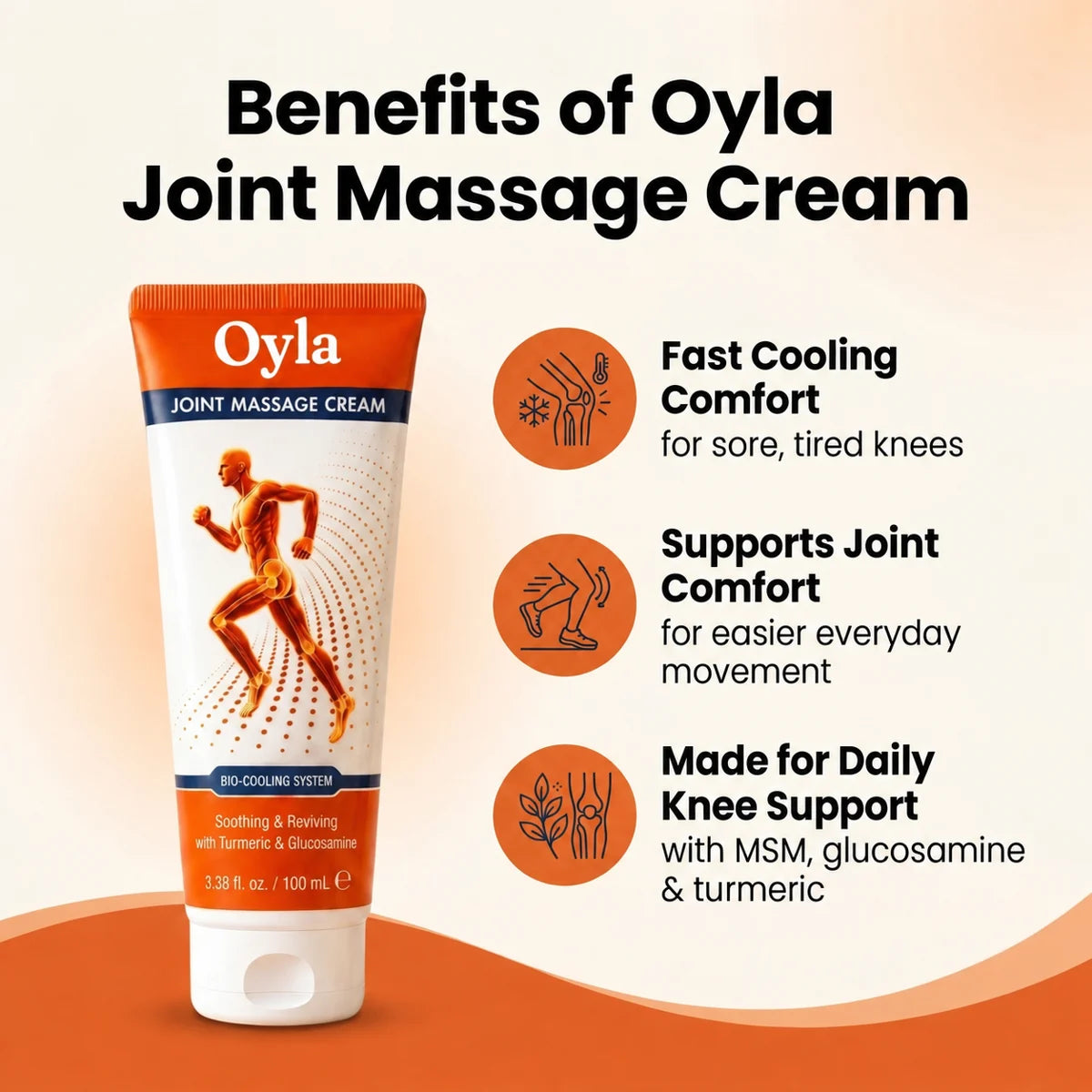 Why Oyla Joint Massage Cream: cools fast, joint comfort, made for every day